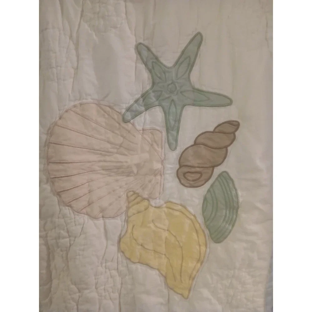 Vintage Quilted Seashell Pillow ShamStandard 24x20 Cottagecore Coastal
